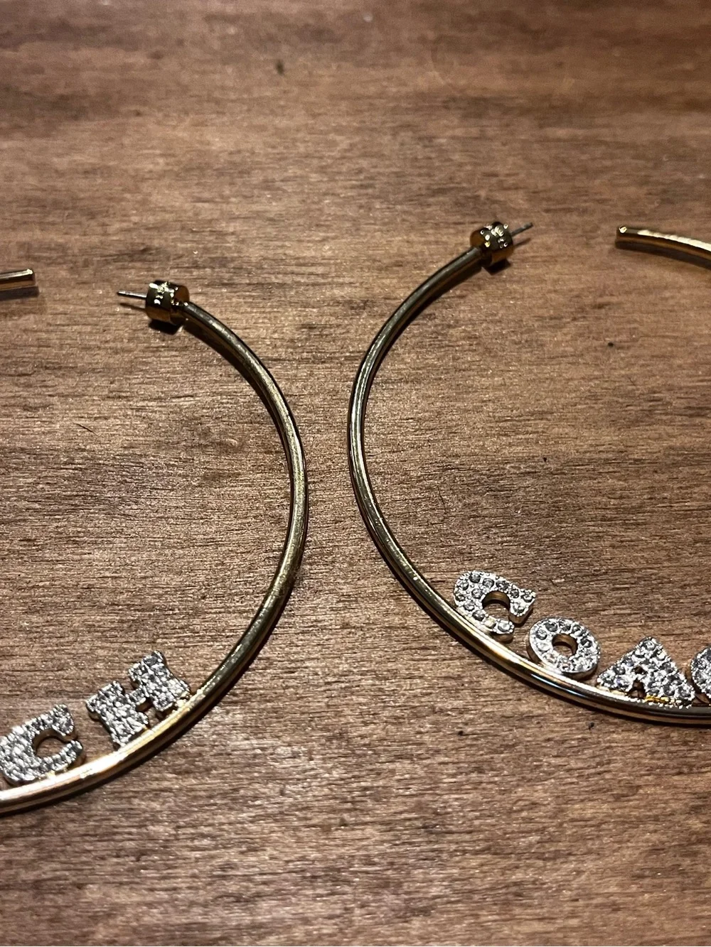 Coach Gold Hoop Earrings with Crystal COACH Lettering - Picture 2 of 5